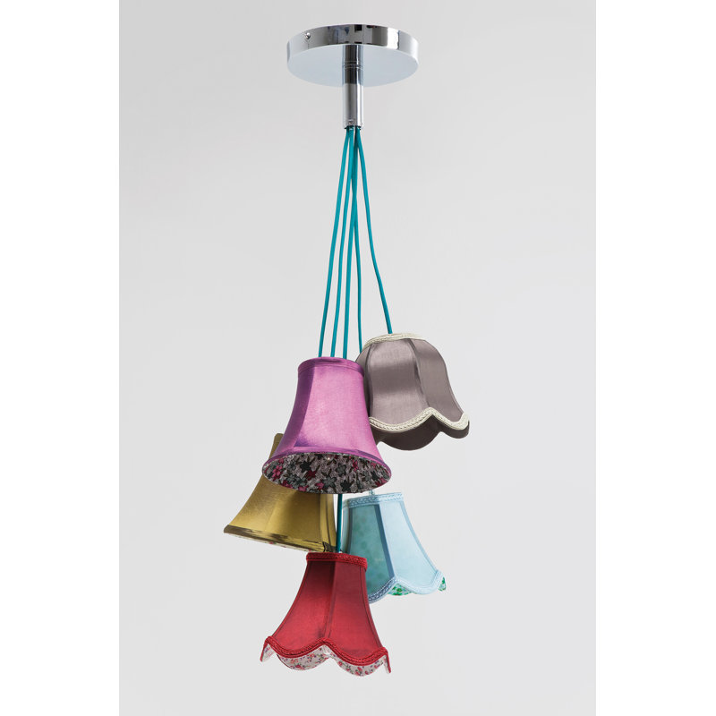 5 - Light Pendant Lamp Saloon Flowers, Pink/Grey/Red, 92cm H x 45cm W x 45 cm D, 5