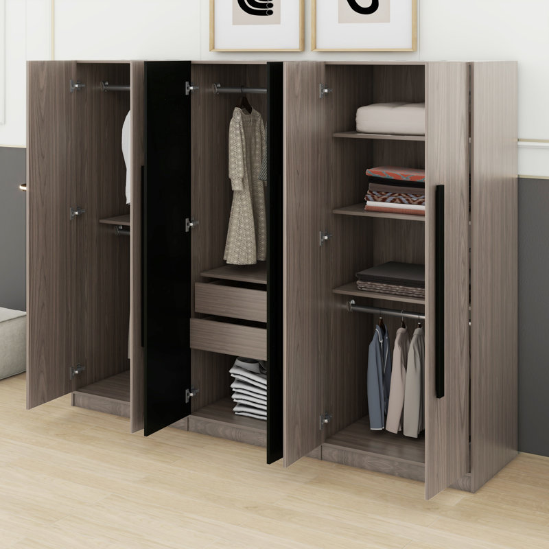Garde-robe moderne en bois à 6 portes avec 2 tiroirs de rangement intégrés