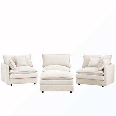 L-Shape Chenille Sectional Couches with Movable Ottoman
