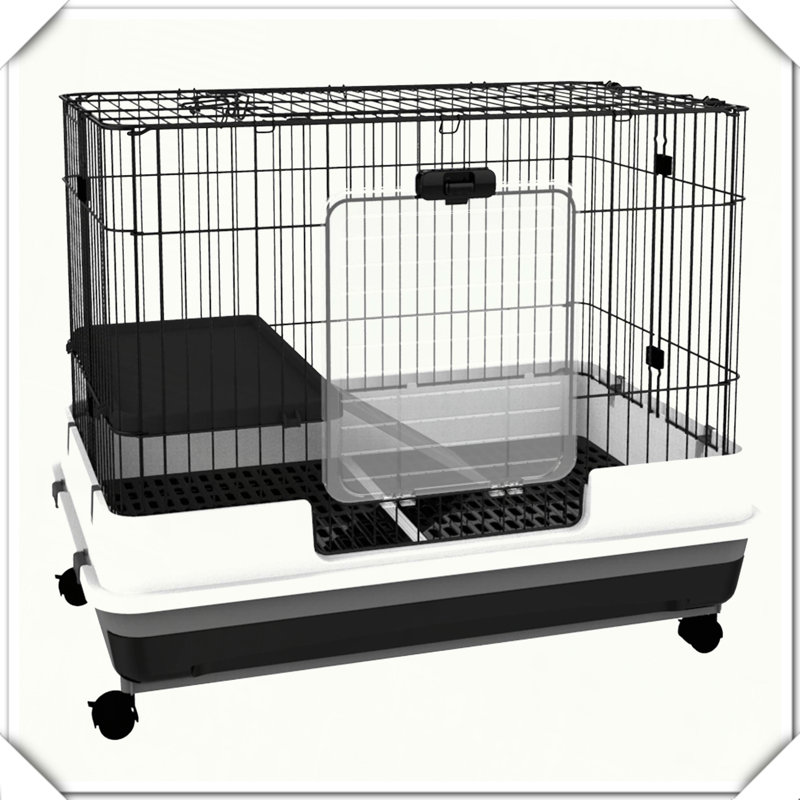 2-Level Small Animal Cage with Wheels Removable Tray Platform and Ramp