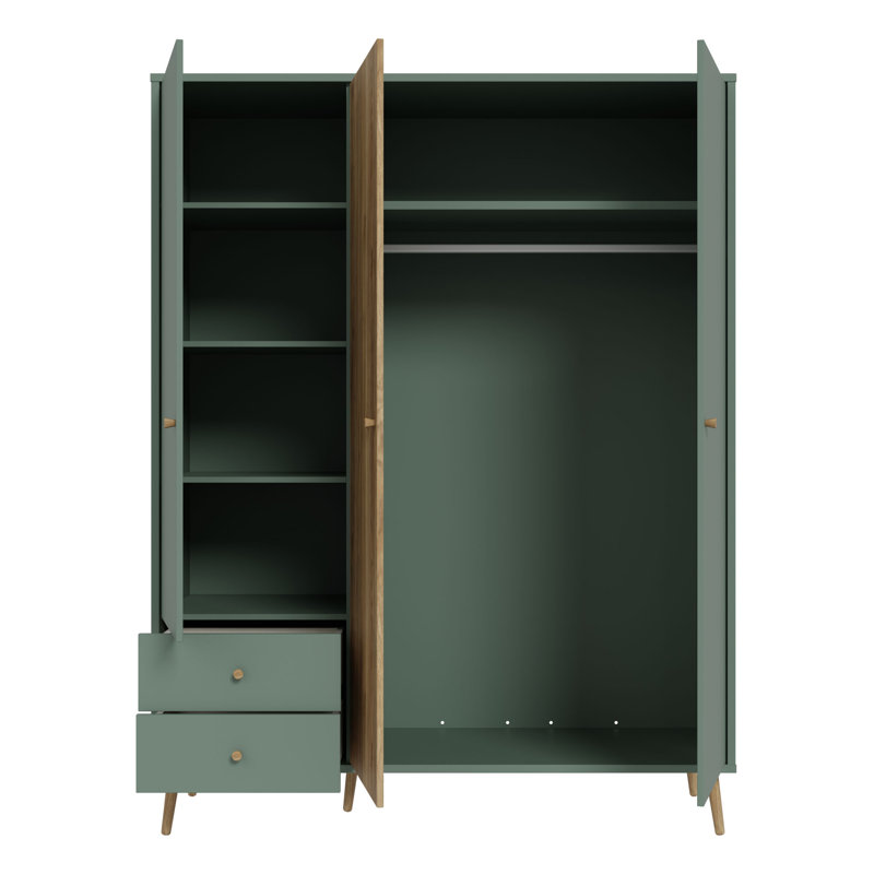 HARLLSON 3 Door Manufactured Wood Wardrobe, Green/Brown