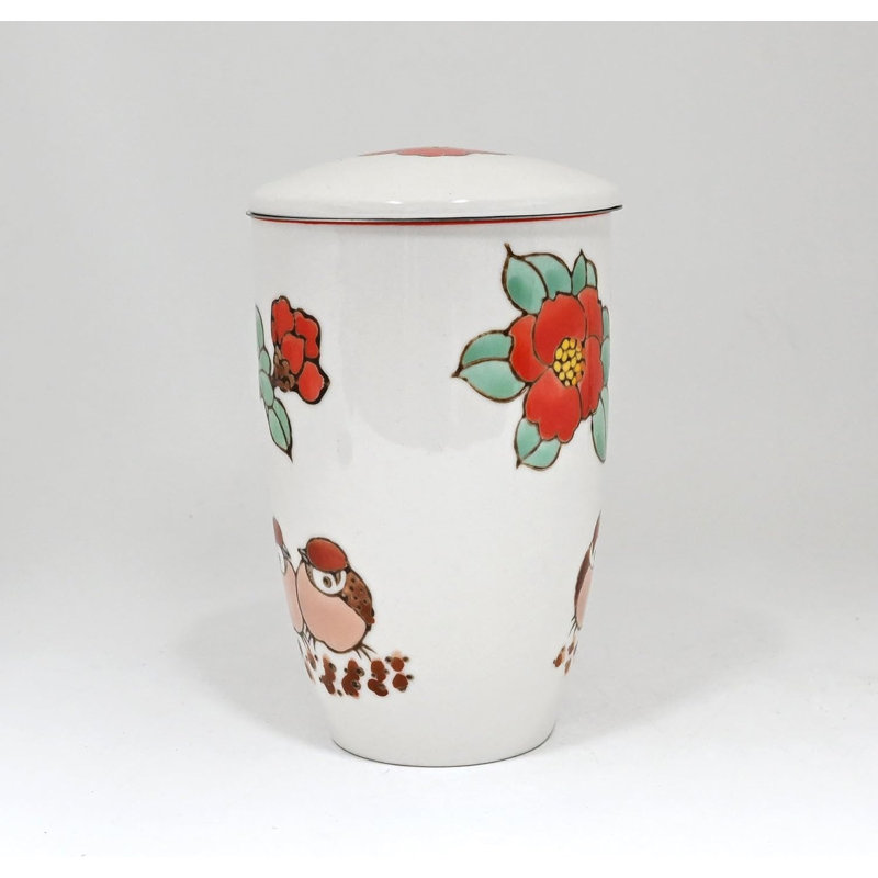 Tasse à thé en porcelaine 15 oz avec couvercle et infuseur en acier inoxydable Twin Sparrows