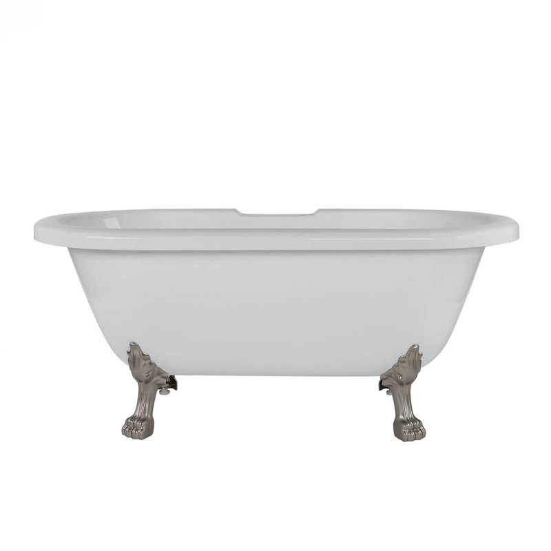 66.75'' x 30'' Freestanding Soaking Acrylic Bathtub, White / Brushed Nickel