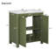 Meuble-lavabo compact vert olive avec lavabo en céramique et conception rustique pour un rangement efficace et durable