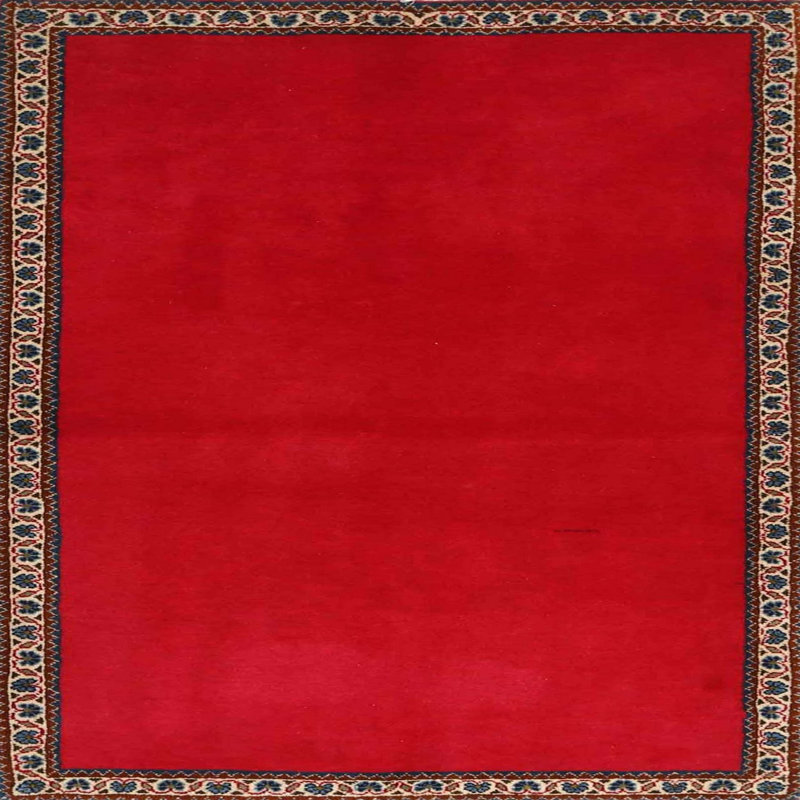 Tapis de zone rouge/noir contemporaine, Carré 6 pi