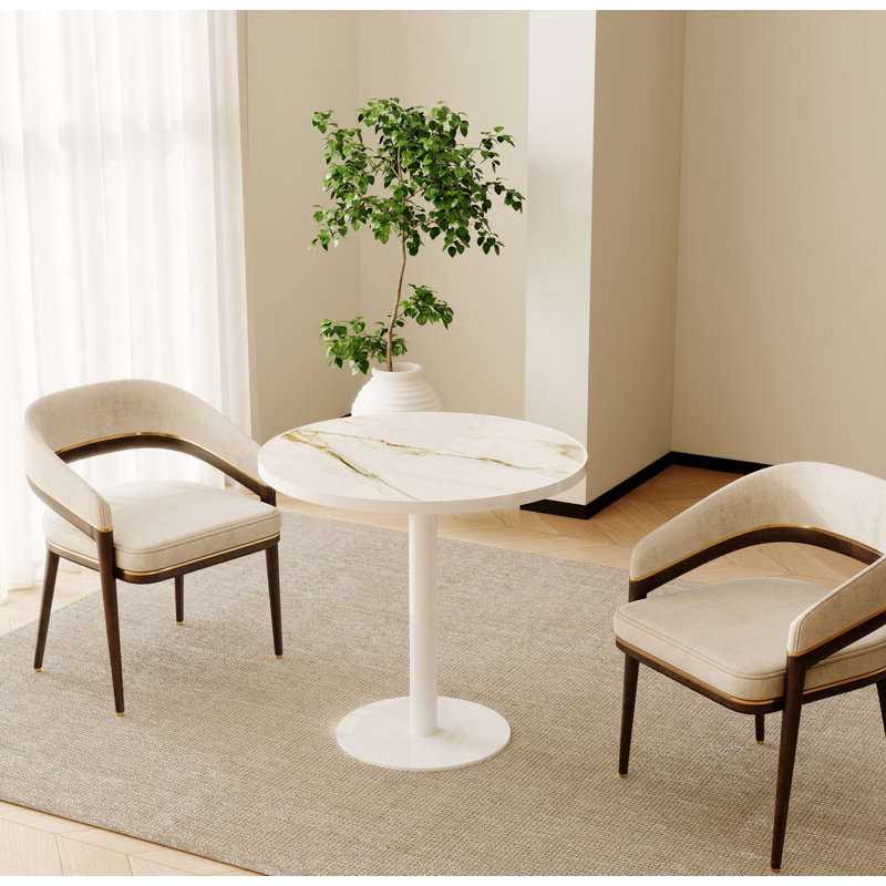 Round Modern Dinning Table 31.5 inches Bistro Table Tulip Table with Faux Marble top,Easy Assemble,Sturdy Metal Frame Diameter