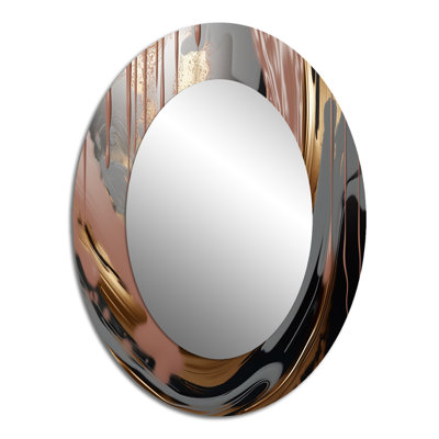 Abstract Golden And Pink Infinity Rivers III - Gold Oval Wall Mirror Decor