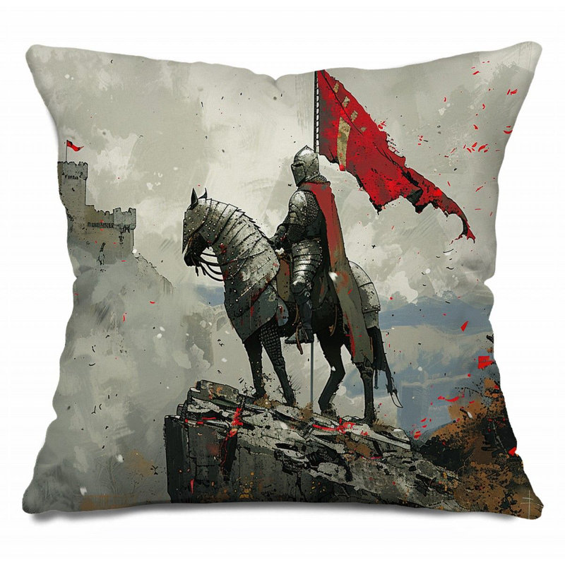 Coussin Trendy, H 14 po x l 14 po, Gris / rouge