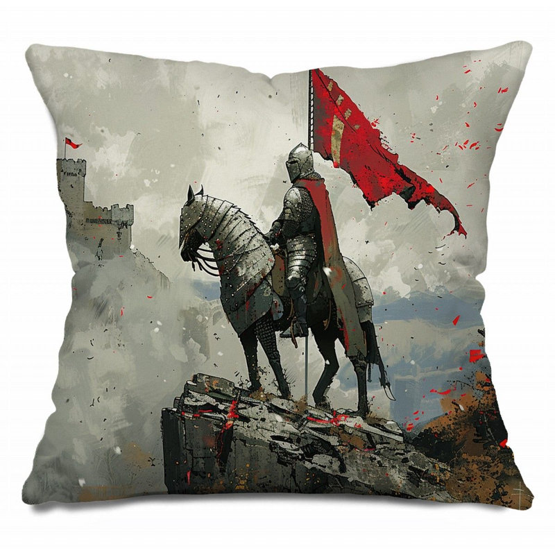 Coussin Trendy, H 14 po x l 14 po, Gris / rouge