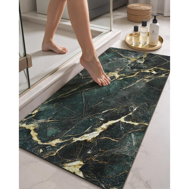Tapis de bain ultra mince, tapis antidérapant à séchage rapide, tapis de bain en marbre absorbant, tapis en caoutchouc lavable pour plancher de douche, devant la baignoire, décor de salle de bain, motif de marbre émeraude