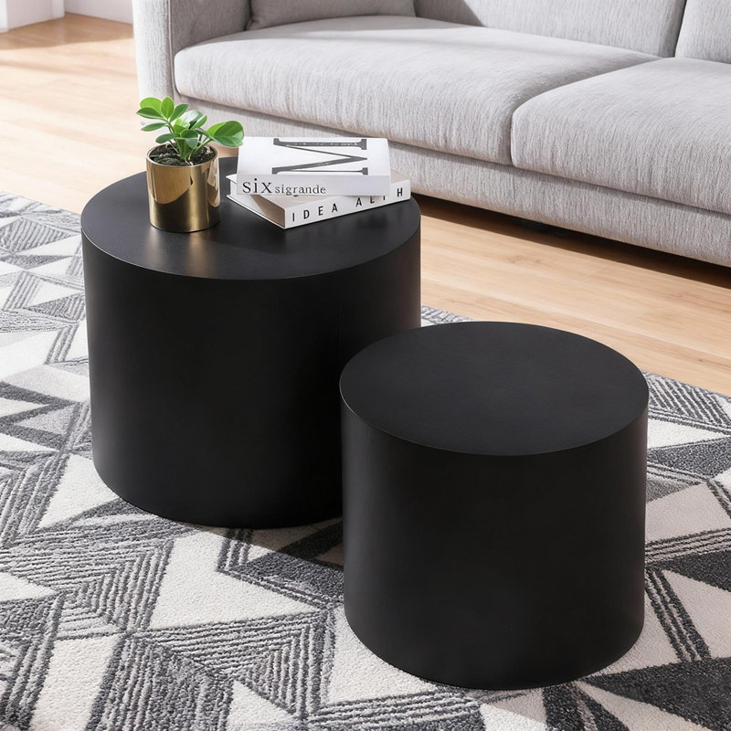 Ensemble de 2 tables basses gigognes avec pieds antidérapants Nesting, Noir