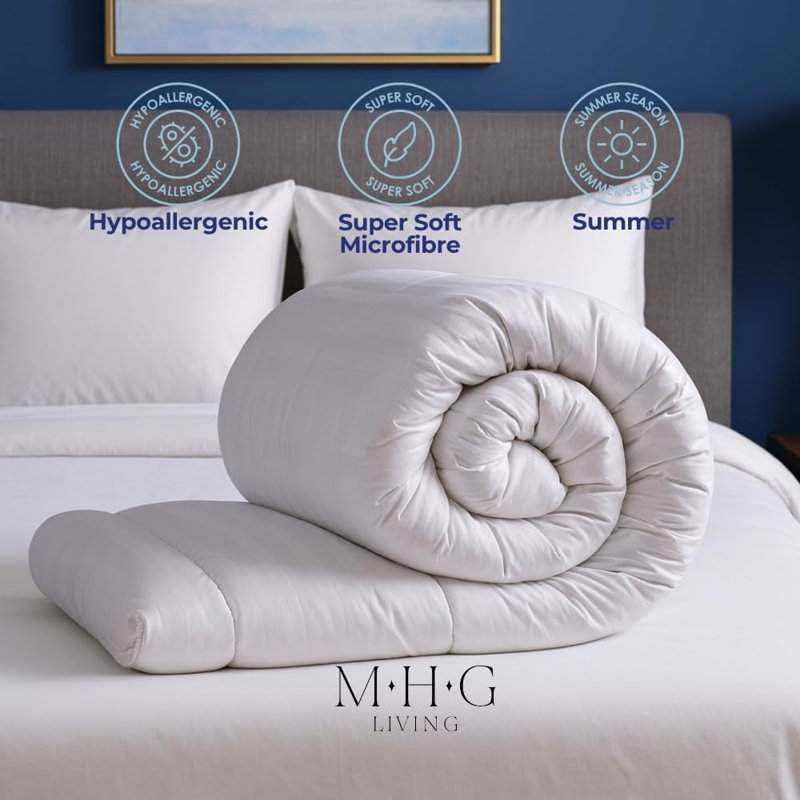 MHG Living Summer Microfibre Duvet 3 Tog with Breathable Hypoallergenic Hollowfibre Filling Cooling- Single/Double/King/Super King