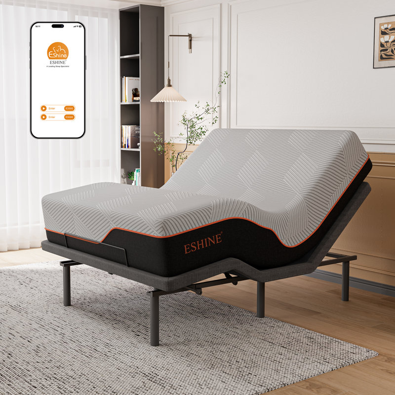 E3100 Adjustable Bed with 14" Mattress, Zero Gravity, Massage, Wireless Remote, App Control, Underbed Light, USB Ports, Queen