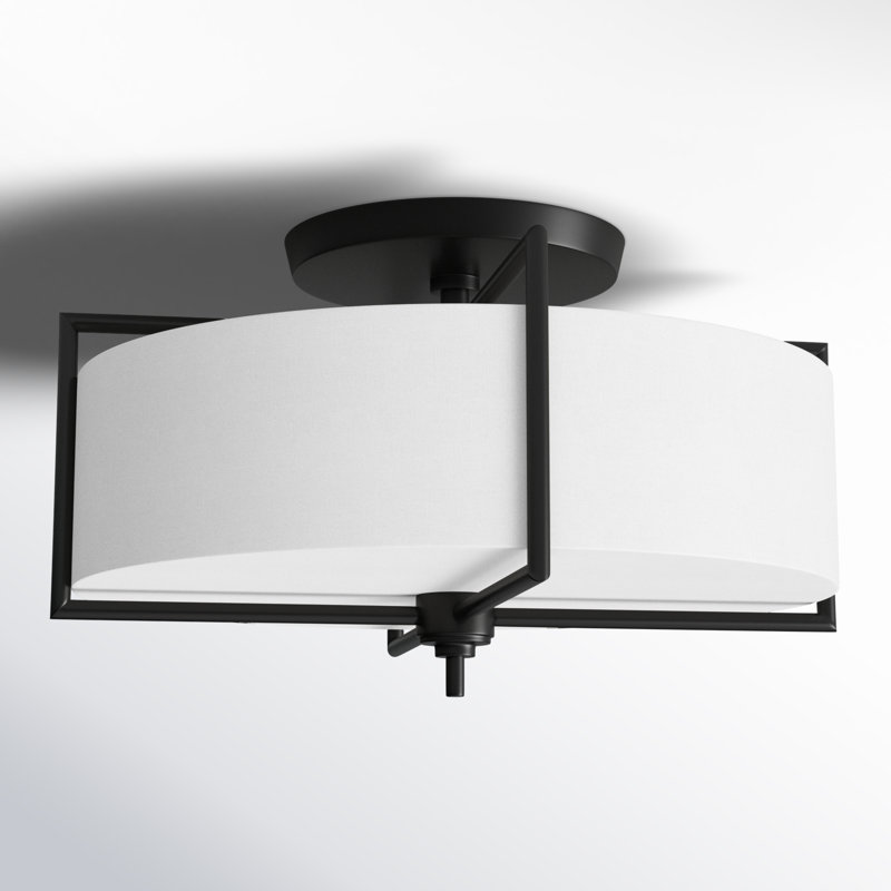 Vashti Framlingham Fabric Semi Flush Mount, Aged Iron, 11.88" H x 20" W x 20" D