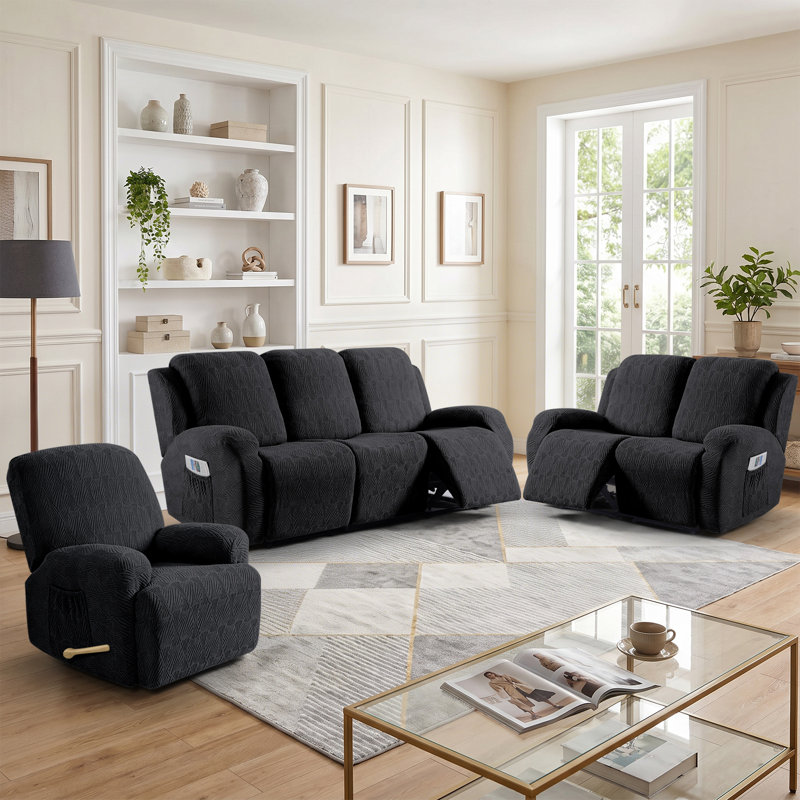 Housse pour canapé en jacquard doux à 1, 2 ou 3 sièges avec housse de canapé extensible, protecteur de meuble lavable à la machine avec poches latérales