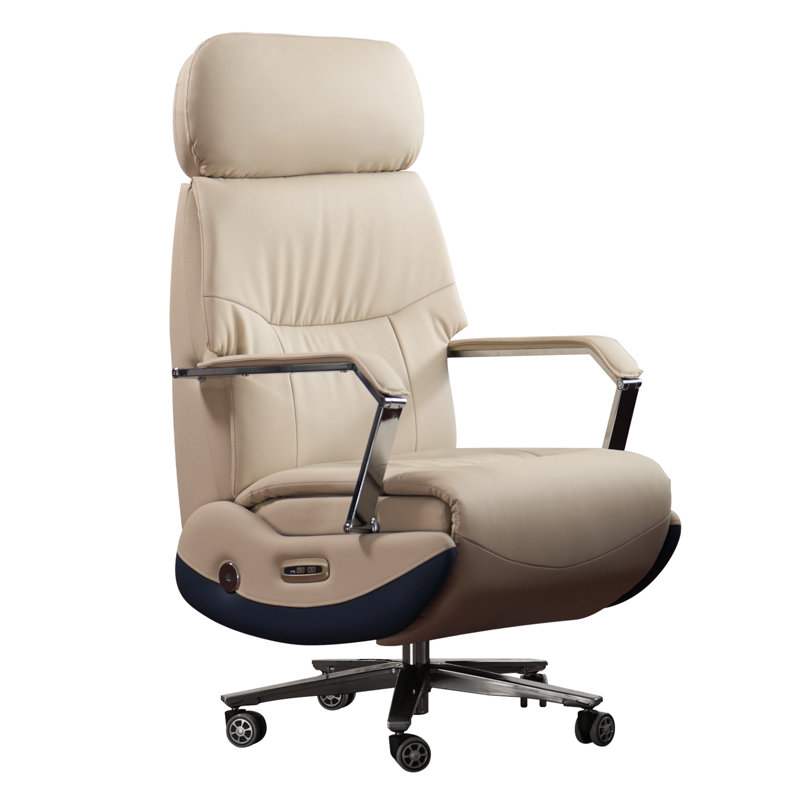 Kinnls Carlo Ergonomic Power Recliner Chair for Long Hours, Leather Electric Luxury Office & Home Desk Chair with Back Heating and Ventilation, 3-Speed Cooling (Light Coffee)