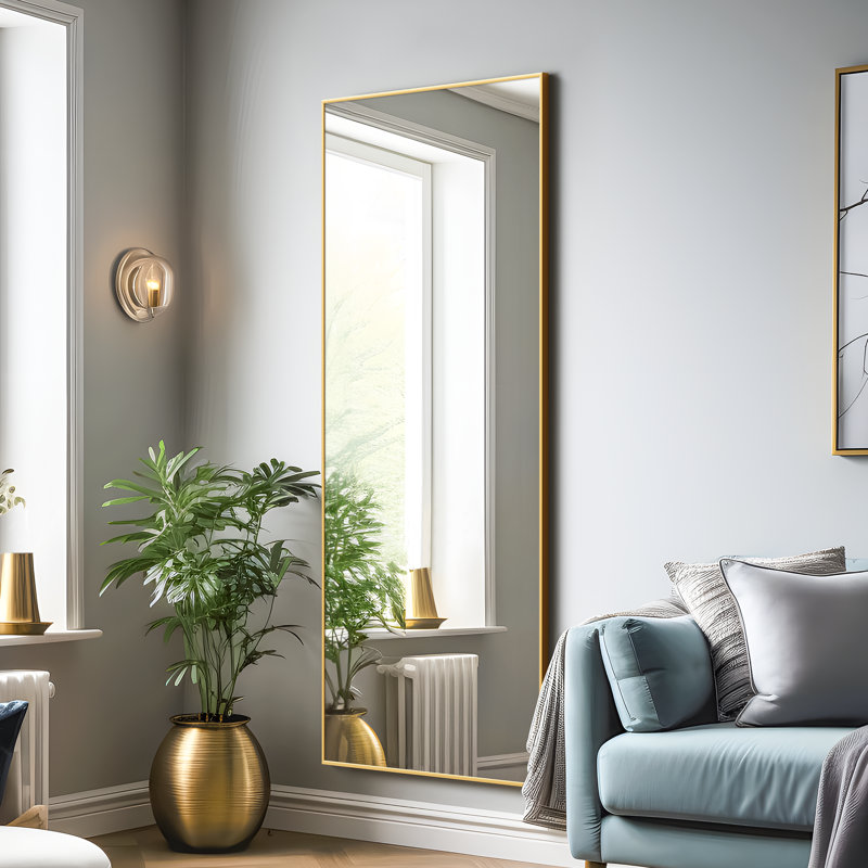 Kinkaid Metal Framed Full Length Hanging Mirror, Gold, 51" x 31"