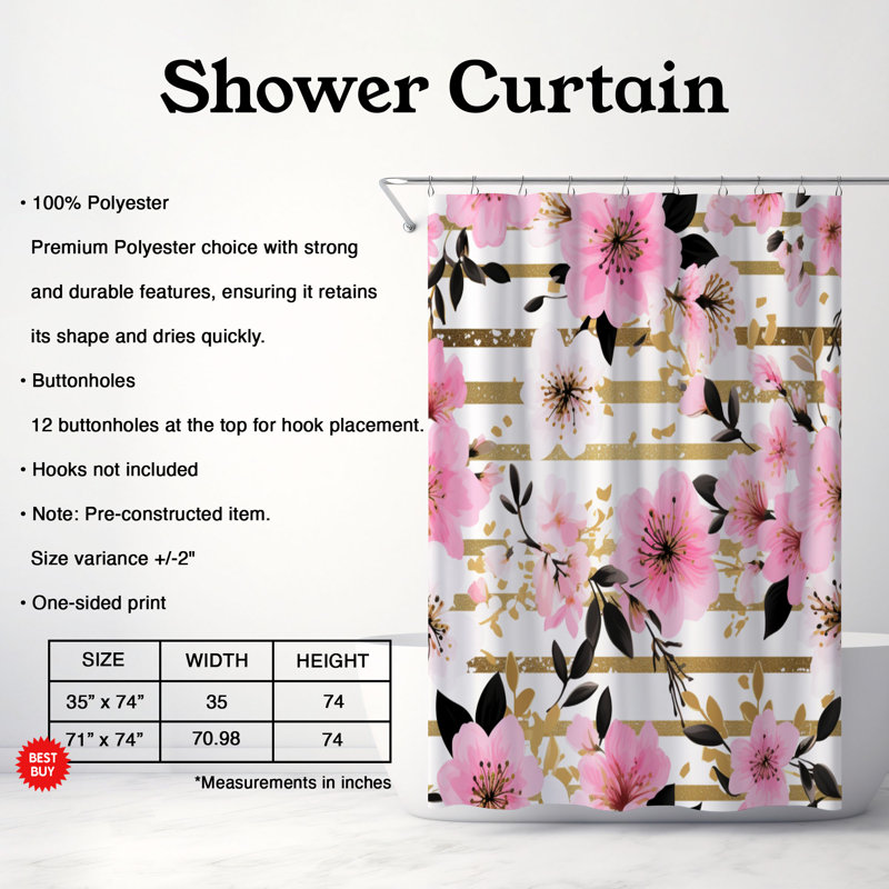 Rideau de douche Gold Blossom - Premium 48, H 74 po x l 71 po