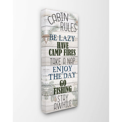 " Cabin Rules Country Landscape Wood Textured Word Design "