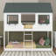 Lit superposé simple au-dessus de simple avec toit et fenêtre, lit superposé en bois de style maison avec barrière de sécurité et échelle