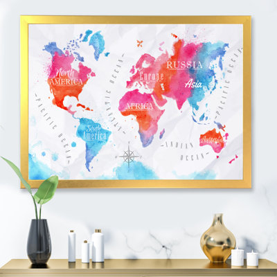 " World Map In Pink And Blue "