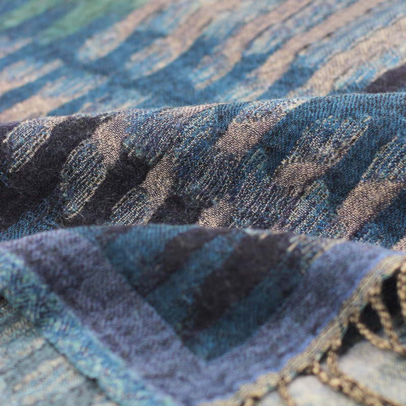 Hand Woven Throw Blanket, Blue/Brown