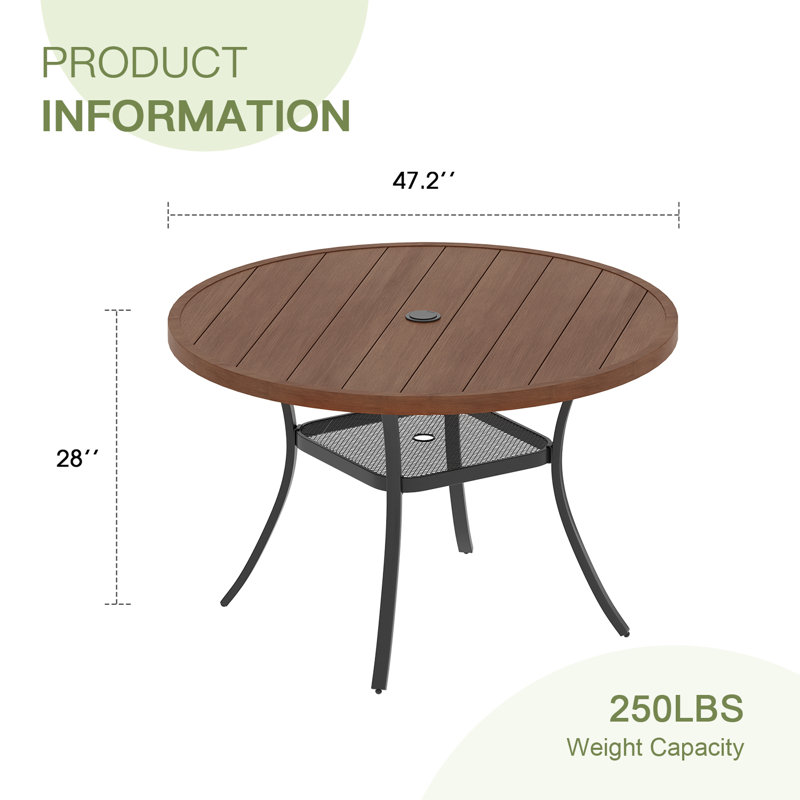 Table de salle à manger d'extérieur 47,2 po Calva, Noyer / noir