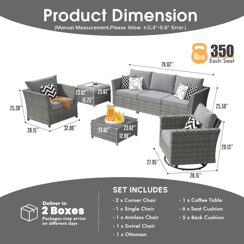 Klohe Outdoor Seating Group with Cushions, No, Gray