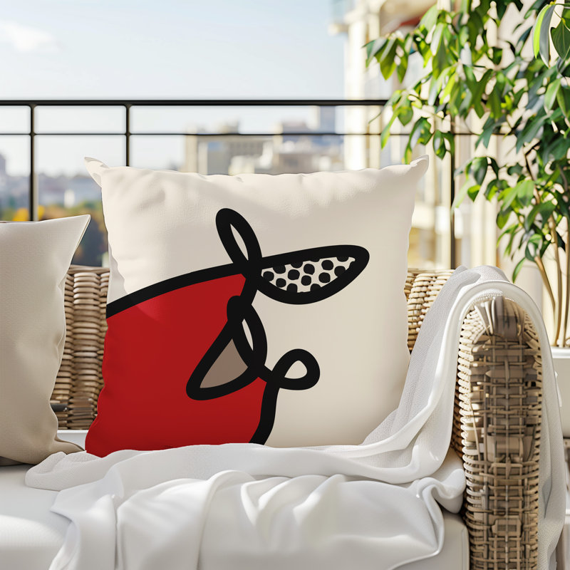 Oreiller carré réversible intérieur / extérieur Vie Abstract, H 17 po x l 17 po, Rouge