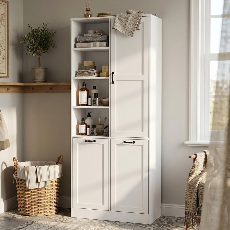 78.7" Tall Laundry Cabinet with 2 Tilt-Out Hampers, 7 Shelves and Adjustable Storage for Bathroom & Laundry Room, White