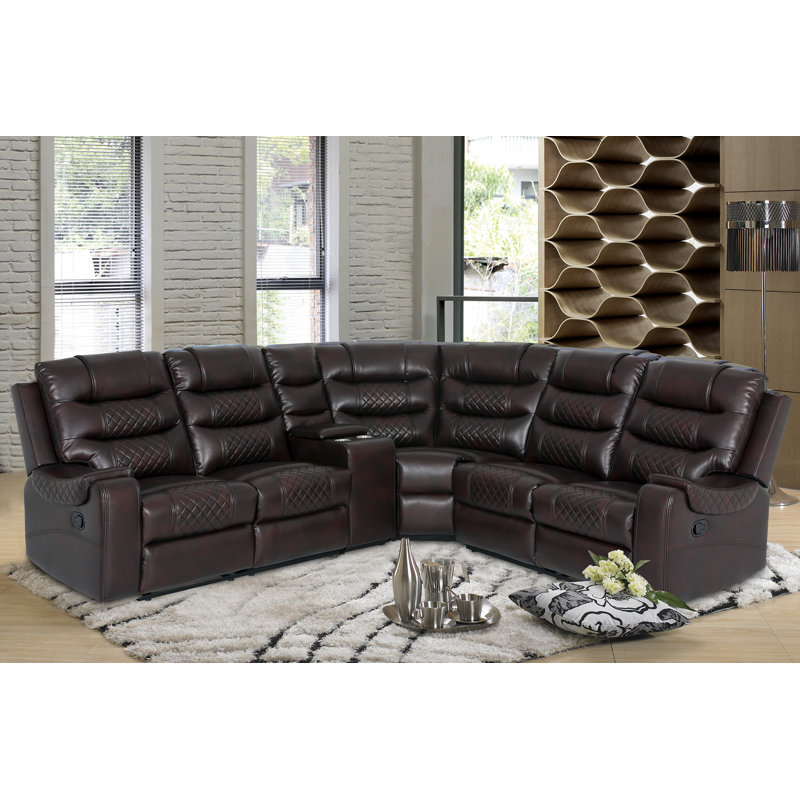 L-Shape Manual Recliners Sectional Brown corner Faux Leather Sofa 3-Piece Couch Set  for Living Room, Brown Faux Leather