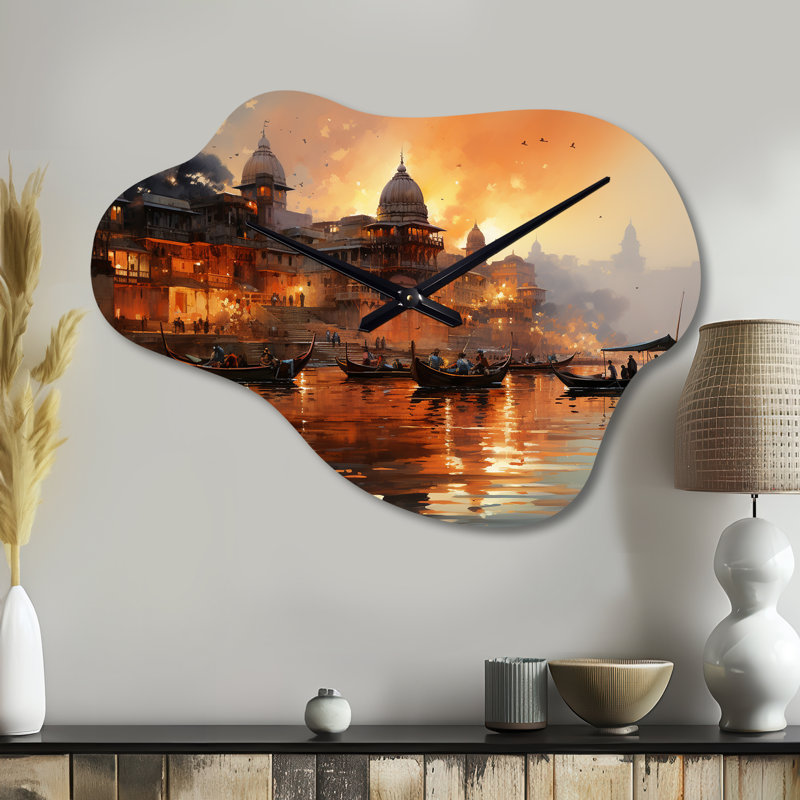 «Dalio Indian Art Sunset At - Indian Art Cloud», horloge murale en métal, Grand