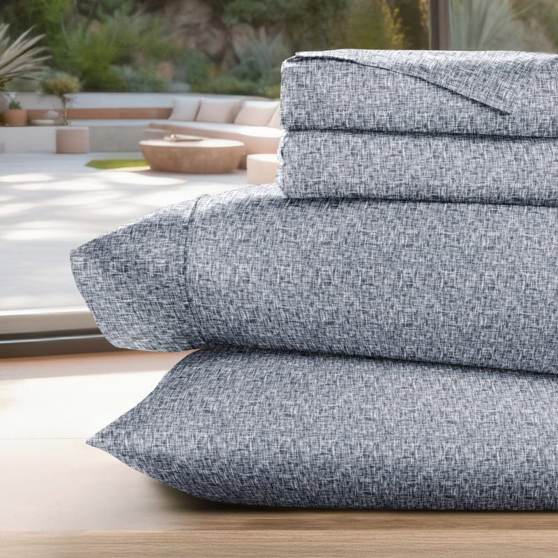 Simply Soft™ Scallops Pattern Microfiber Sheet Set, King, Light Blue Chambray