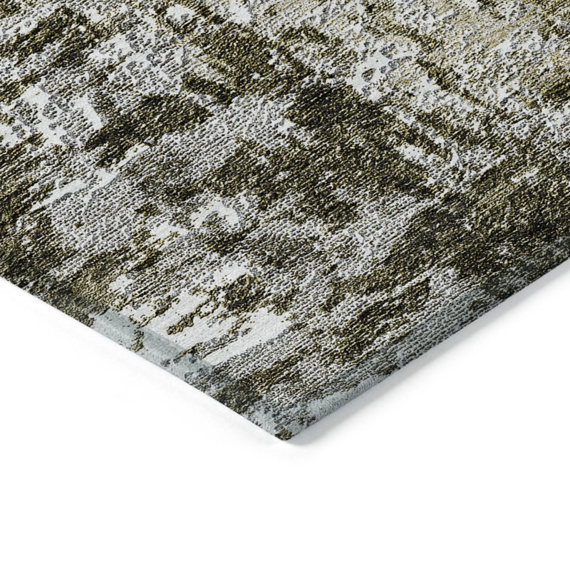 3' X 5' Taupe Brown And Gray Abstract Washable Indoor Outdoor Area Rug