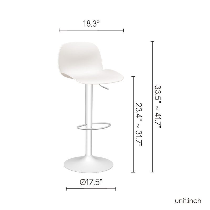 Doroty Resin Swivel Adjustable Low Back Bar Stool with Metal Base, White/White