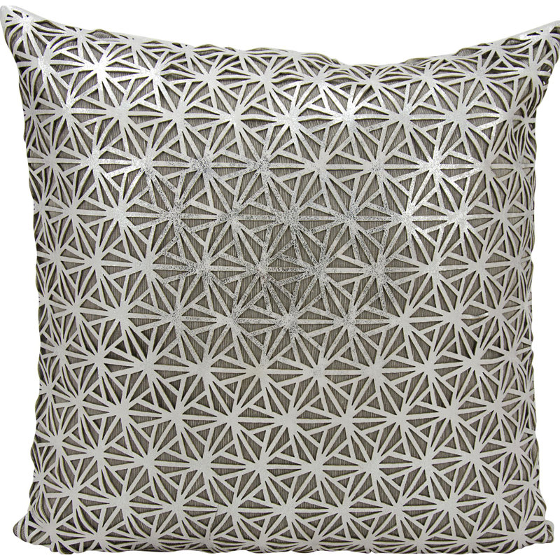 Couture Geometric Leather/Suede Throw Pillow, Silver/White