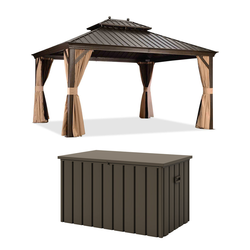 Abri de jardin à toit rigide mauve 12 'x 14' pour terrasse de patio avec parasol pour l'extérieur