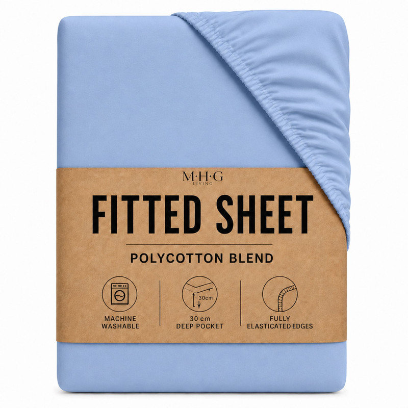 MHG Living Fitted Sheet 30 cm Deep Pocket - Fully Elasticated Polycotton Bed Sheet - Single/Double/King/Super King, Double