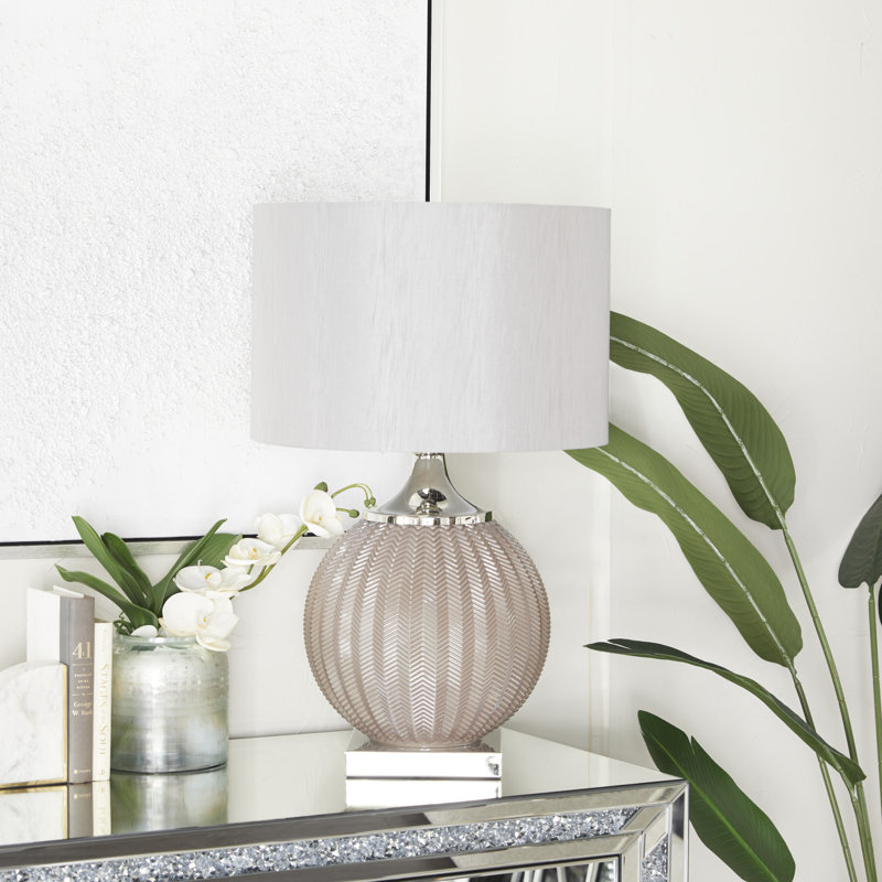 Glass Gray Table Lamp with Chevron Pattern