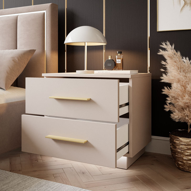 2 Drawer Catrien Bedside Table, Cashmere/Matte Gold