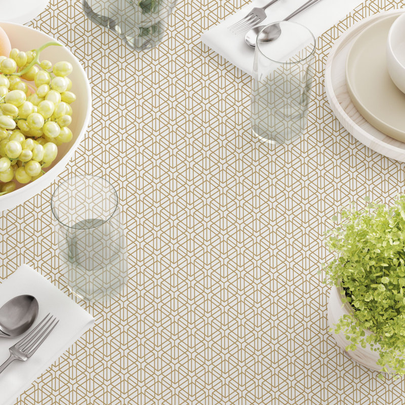 Rectangular Tablecloth, 100% Cotton, 52X104", Geometric Golden Design, 104" L x 60" W