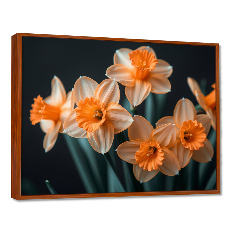 Gaige - jonquilles, impression d'art mural, H 16 po x l 32 po, Cadre flottant brun
