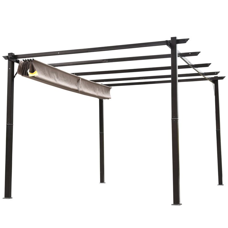 Outsunny Pergola with Retractable Shade Canopy, Aluminum, 10 (ft) x 13 (ft), Charcoal Gray
