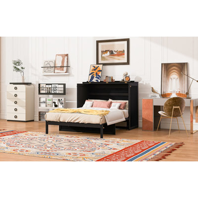 Lit escamotable double avec grands tiroirs, espresso