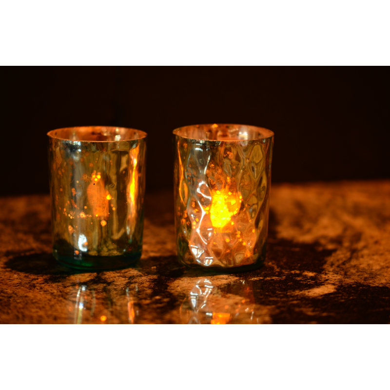 Porte-votive en verre tacheté, Bleu aqua
