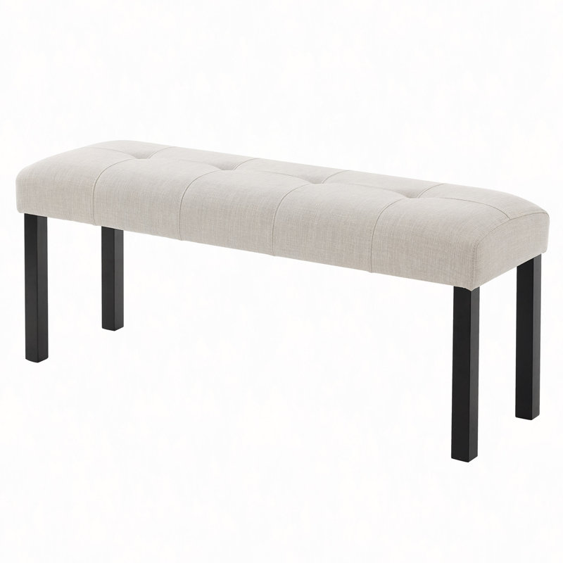 Tufted Linen Dining Bench, Farmhouse Upholstered Entryway Bench With Rubber Wood Legs, Versatile For Kitchen, Bedroom, Hallway