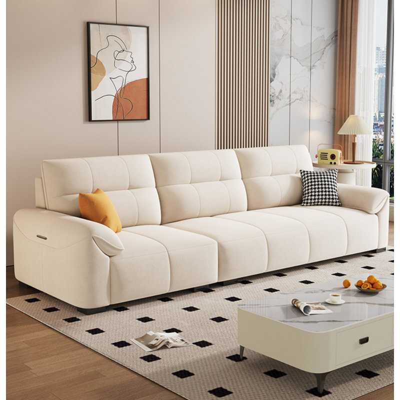 Simple Faux Leather Sofa, 34.6" H x 98.4" W x 36.2" D, 3