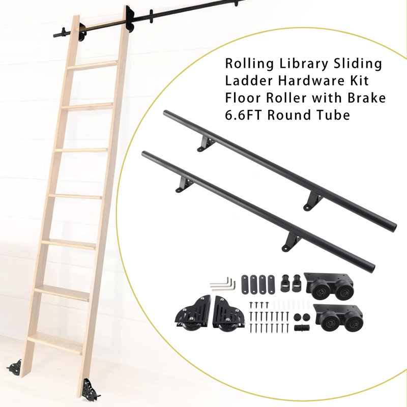 Rolling Library Sliding Ladder Hardware Kit With Brake