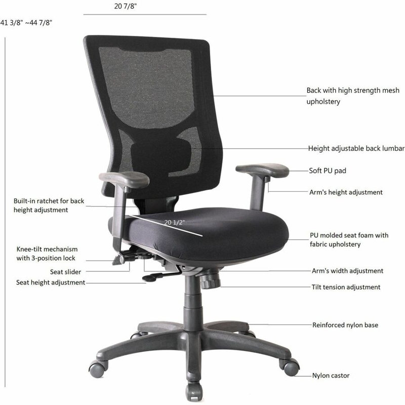 Fauteuil de bureau pivotant en maille à dossier mi-haut - Structure noire - Piètement à 5 branches - Noir et argent - 1 unité