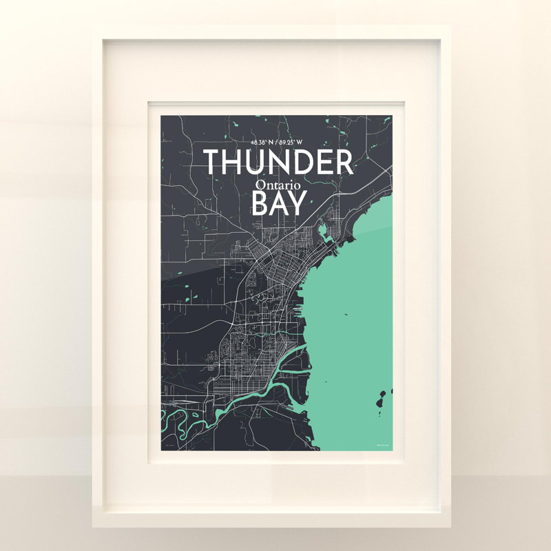 Thunder Bay City Map, impression, H 24 po x l 18 po, Vert/gris